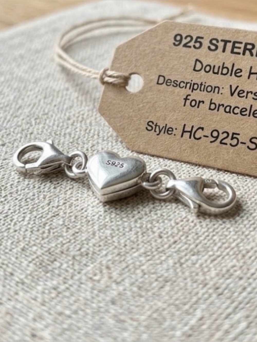 925 Sterling Silver Double Lobster Clasp Heart Connector
